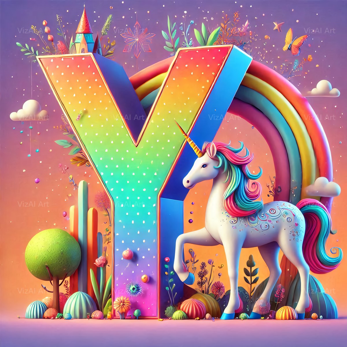 Unicorn alphabet letter Y