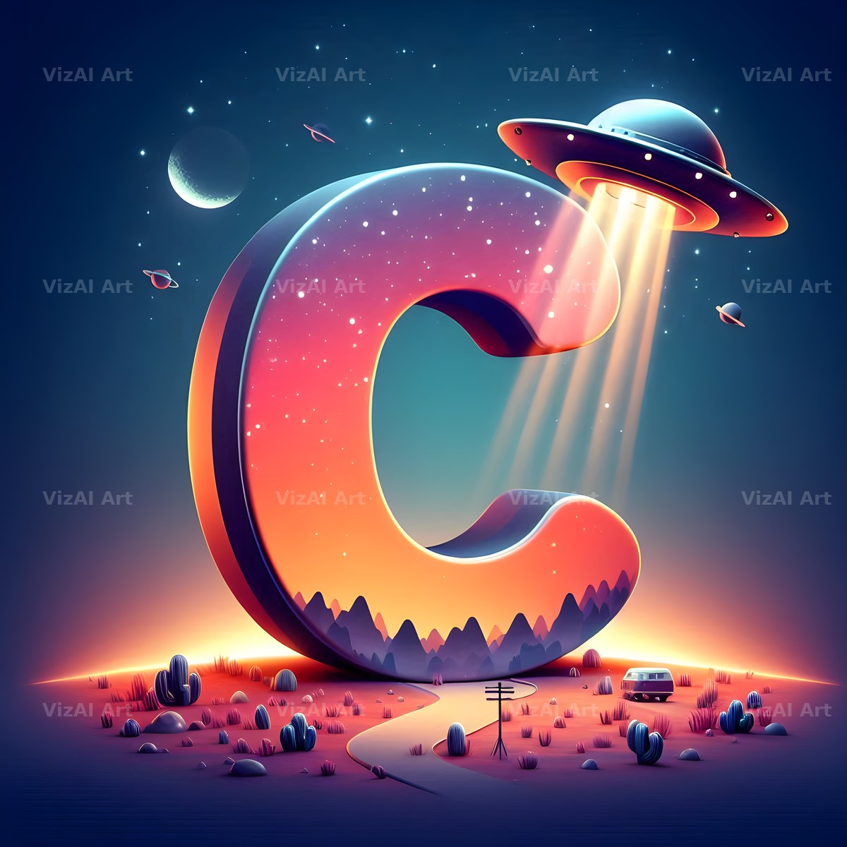 UFO Space alphabet letter C