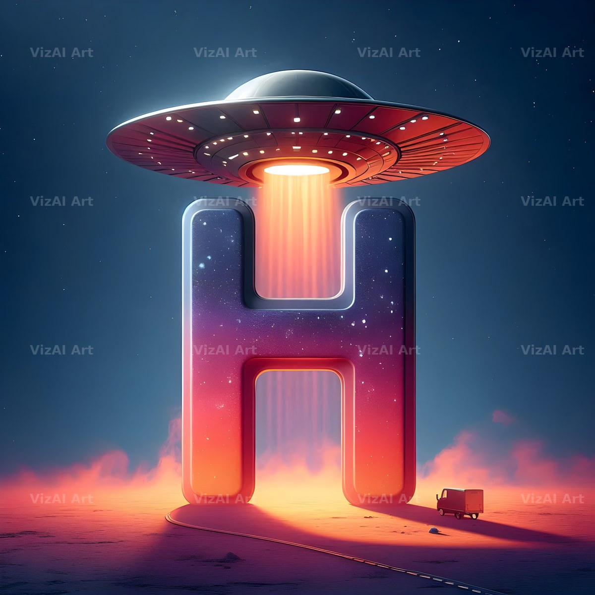 UFO Space alphabet letter H