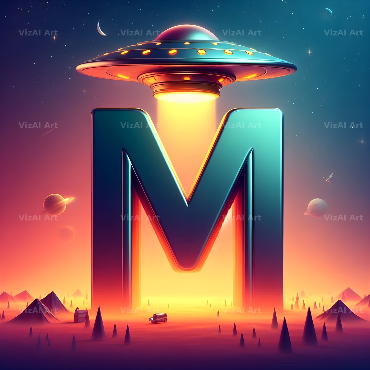 UFO Space alphabet letter M