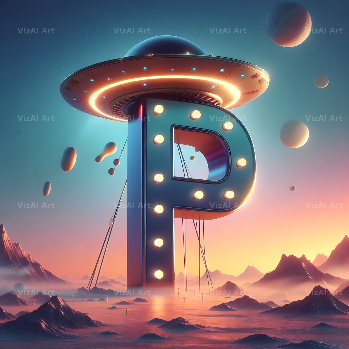 UFO Space alphabet letter P