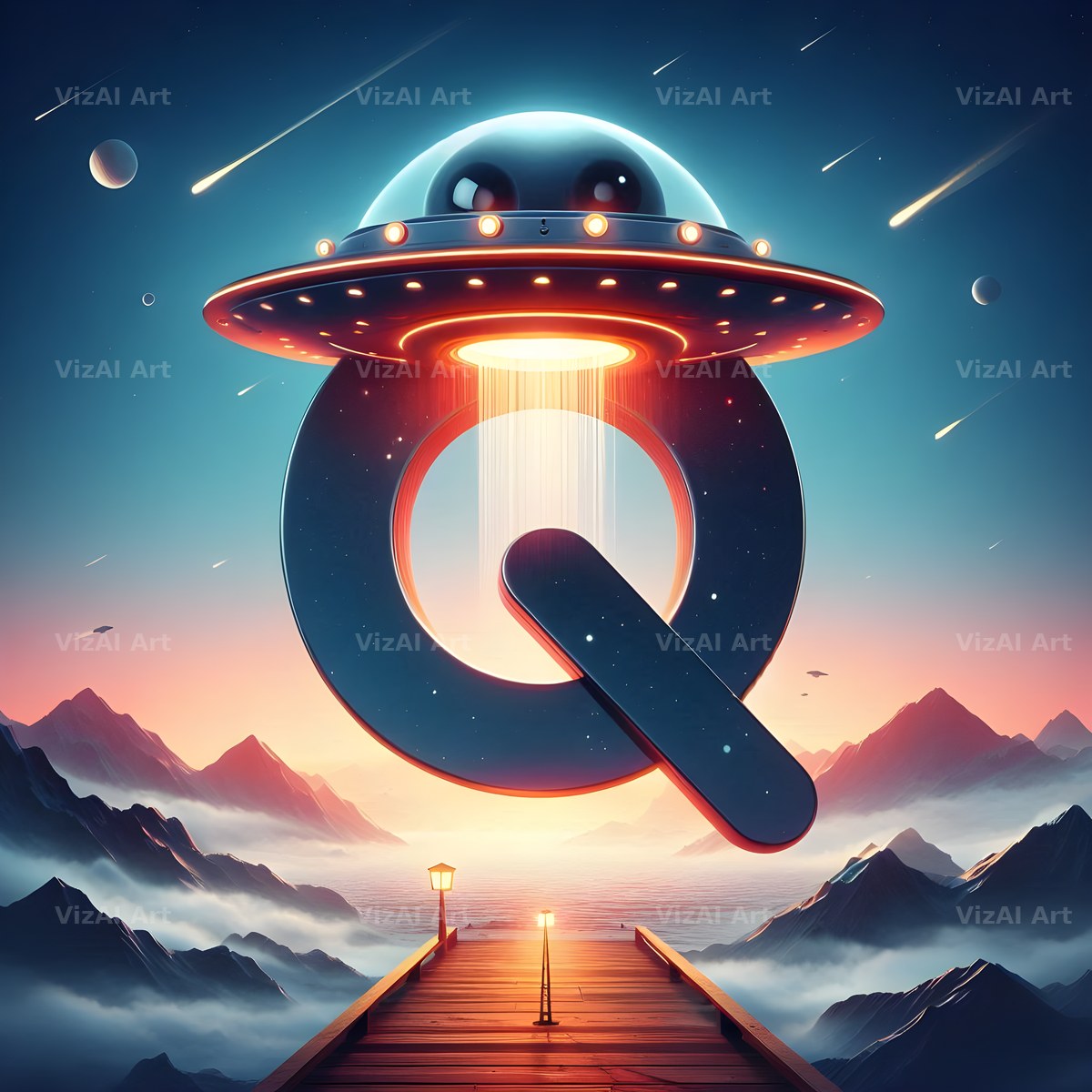 UFO Space alphabet letter Q