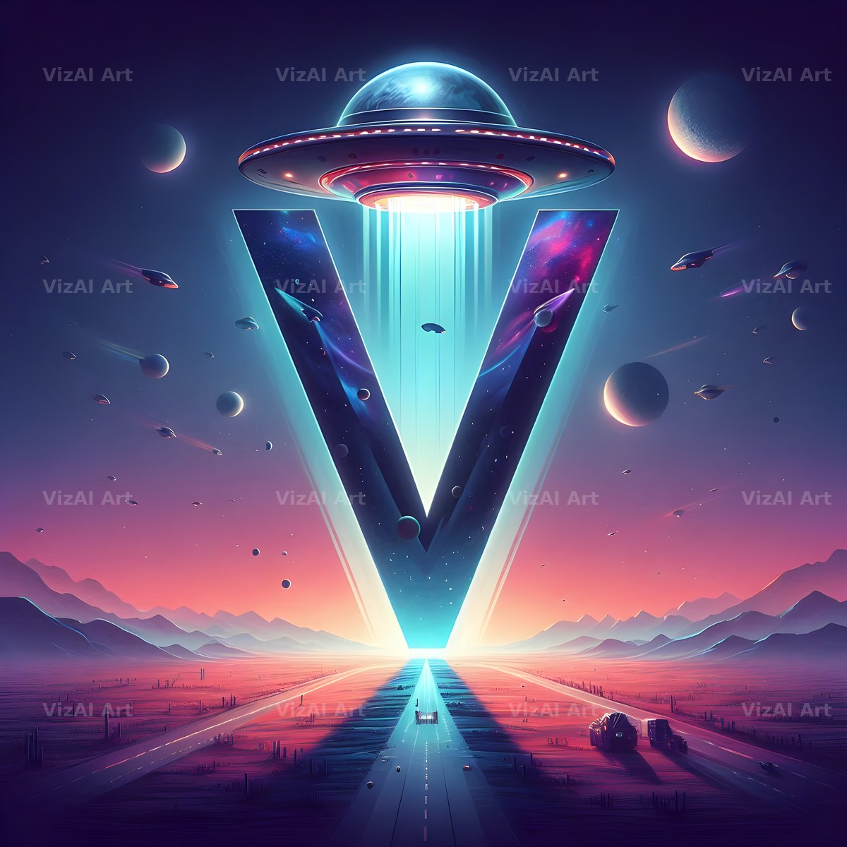 UFO Space alphabet letter V