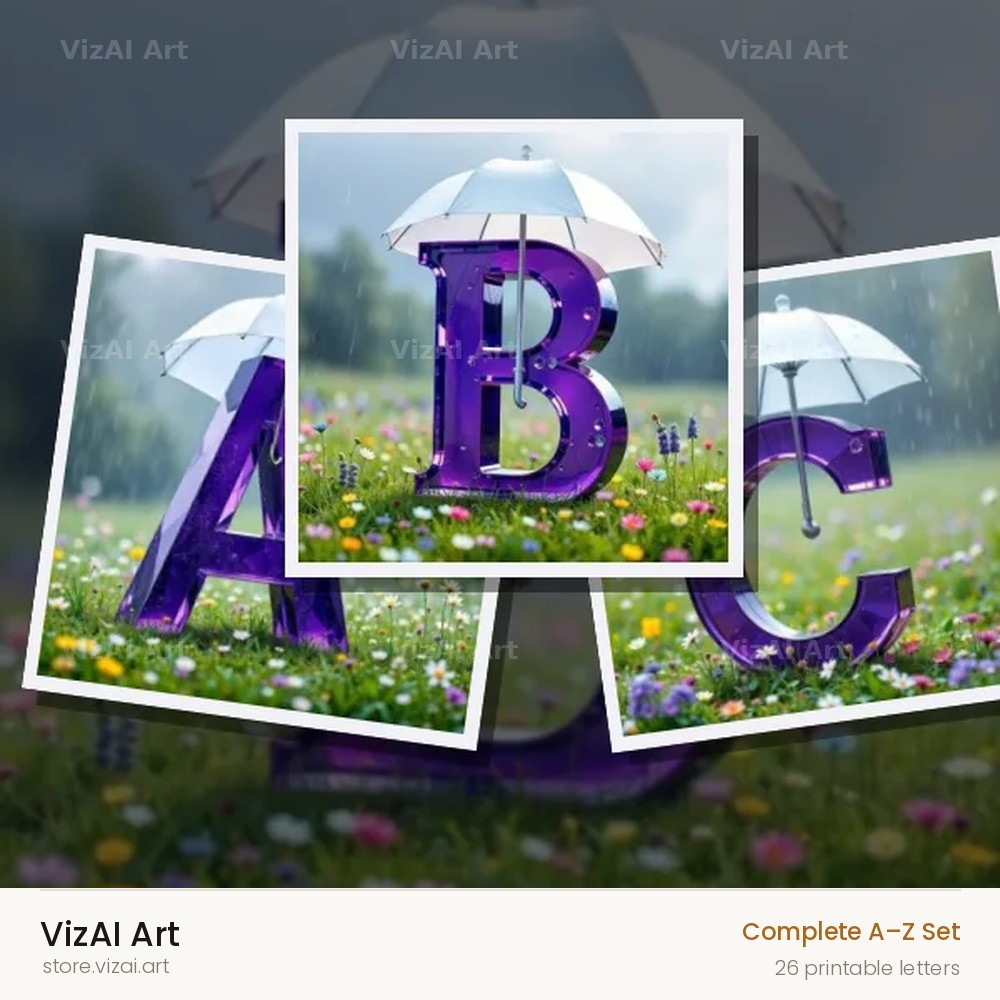 Umbrella Meadow Rain alphabet — choose an individual printable letter