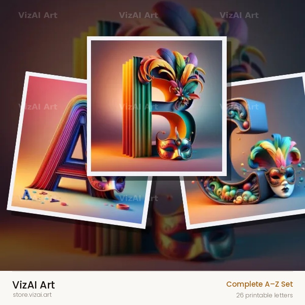 Venetian Mask Carnival alphabet — choose an individual printable letter