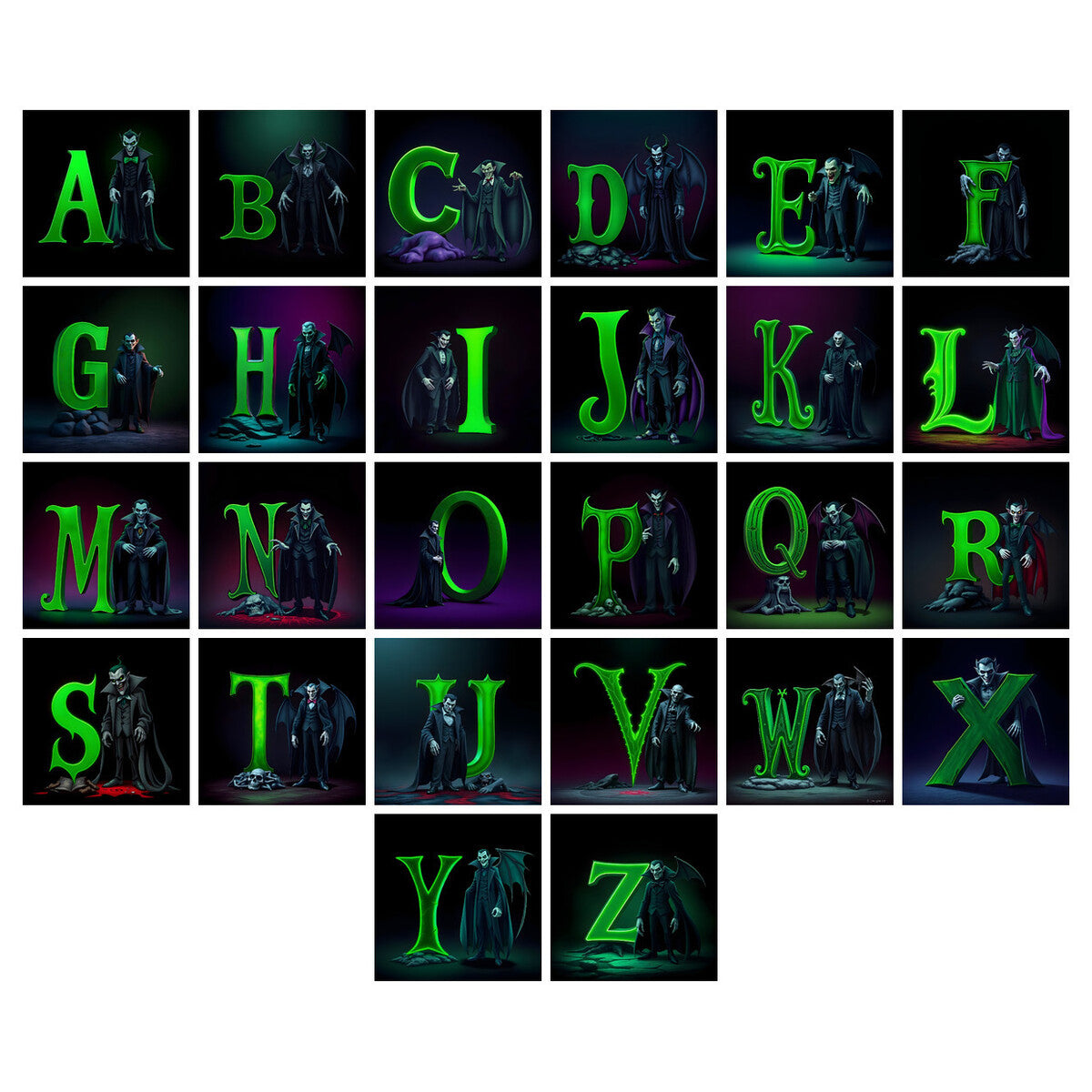 Vampire Alphabet — choose your individual printable letter A to Z