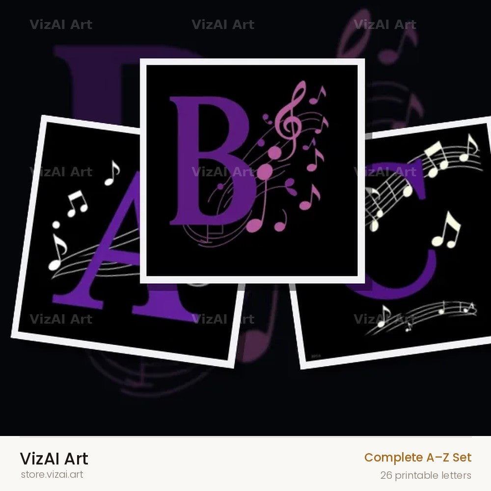 Violet Music Note alphabet — choose an individual printable letter