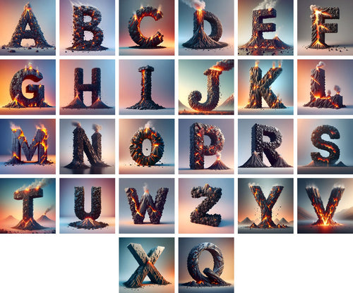Volcano Alphabet — choose your individual printable letter A to Z