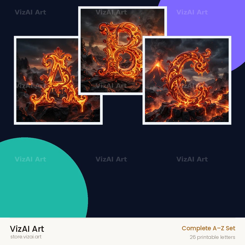 Volcanic Ember alphabet — choose an individual printable letter