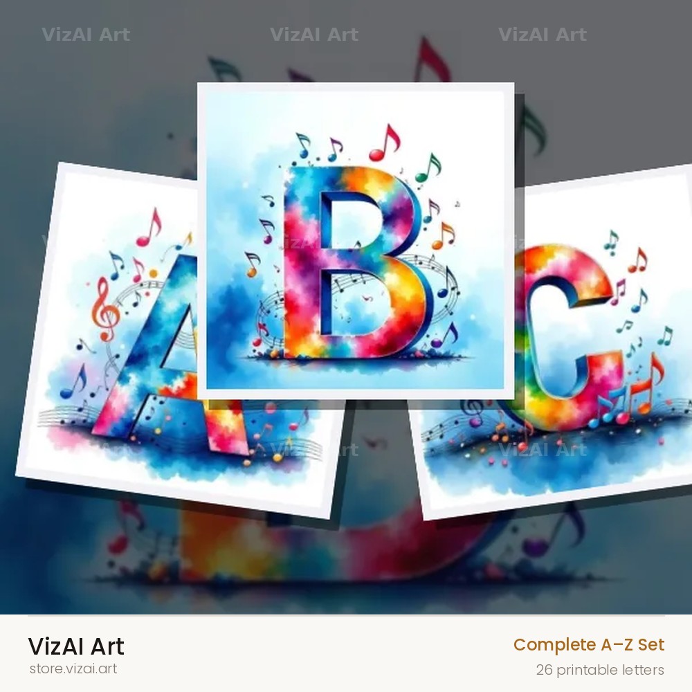 Watercolour Music Note alphabet — choose an individual printable letter