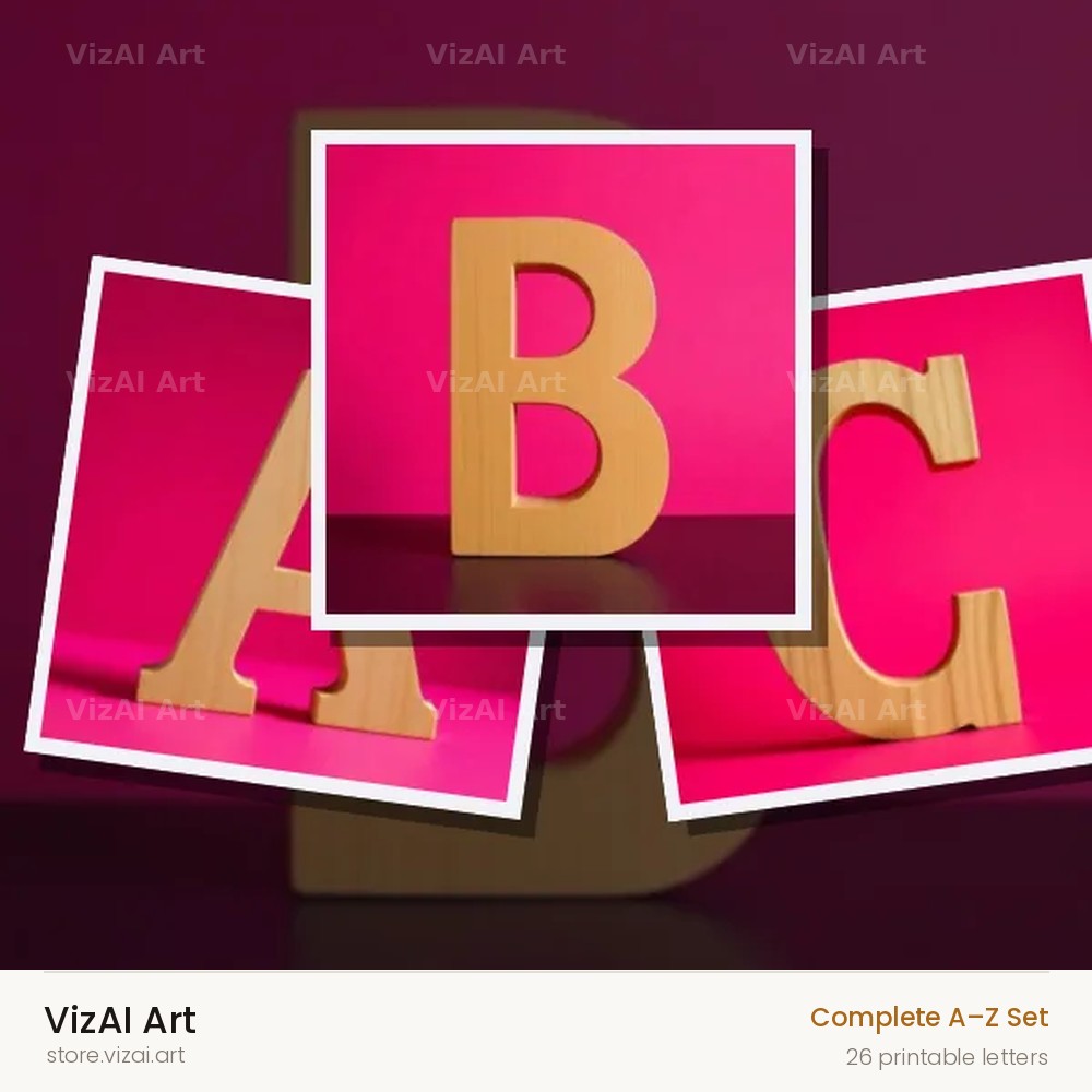 Wood Block Pink alphabet — choose an individual printable letter
