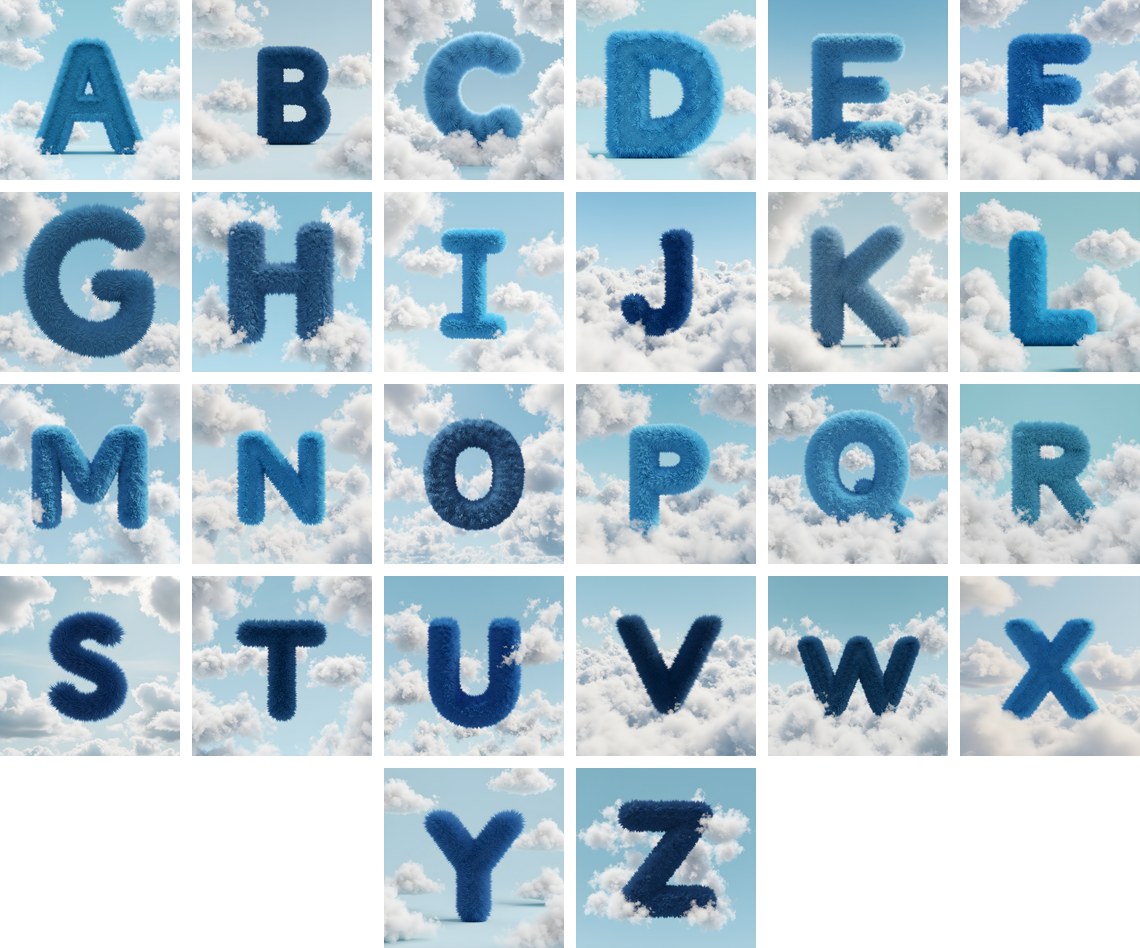 Cloud alphabet — all 26 letters