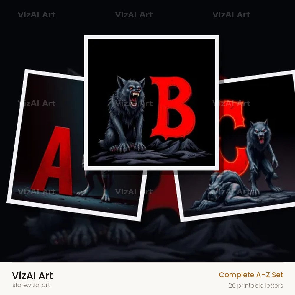 Werewolf Moonlit alphabet — choose an individual printable letter
