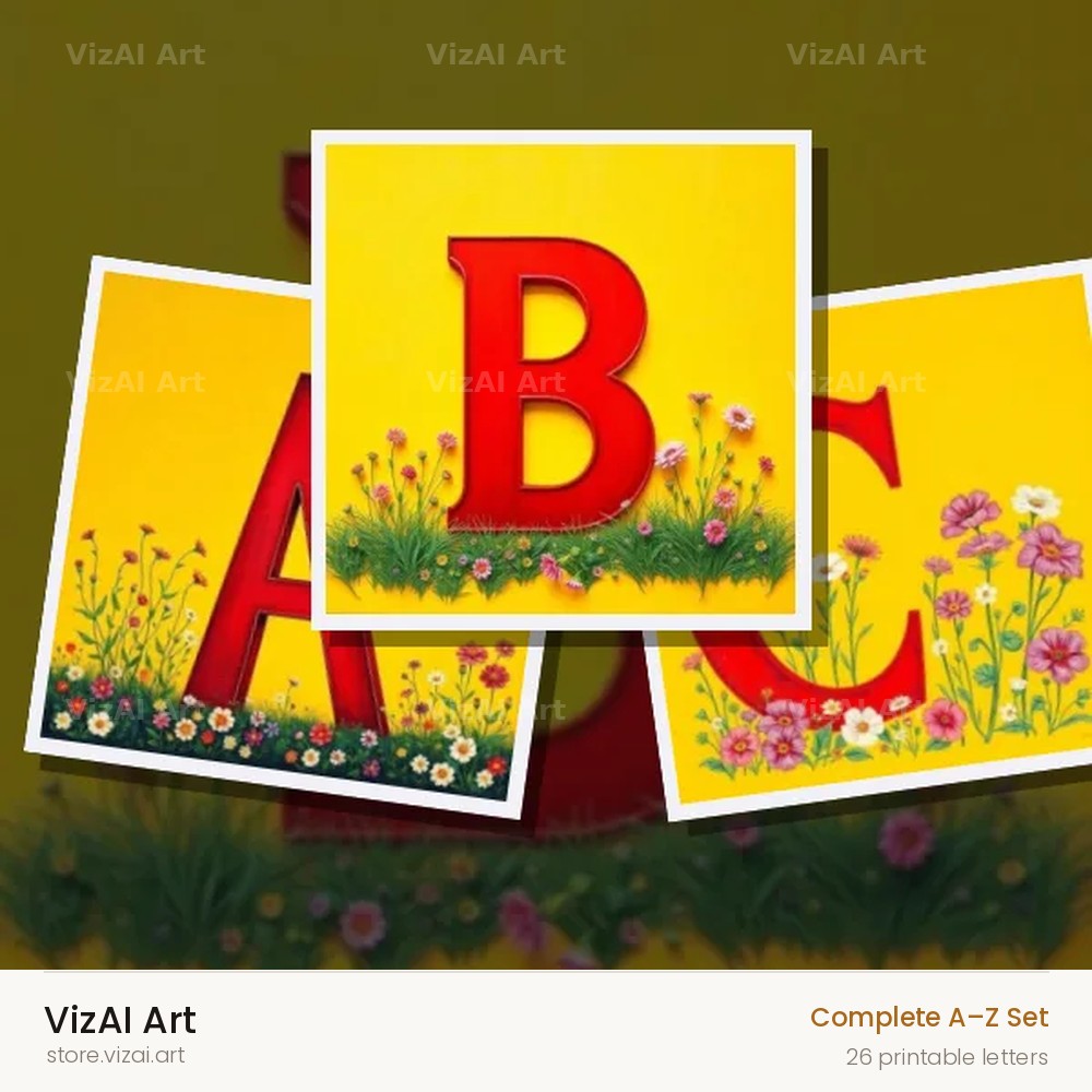 Wildflower Field alphabet — choose an individual printable letter