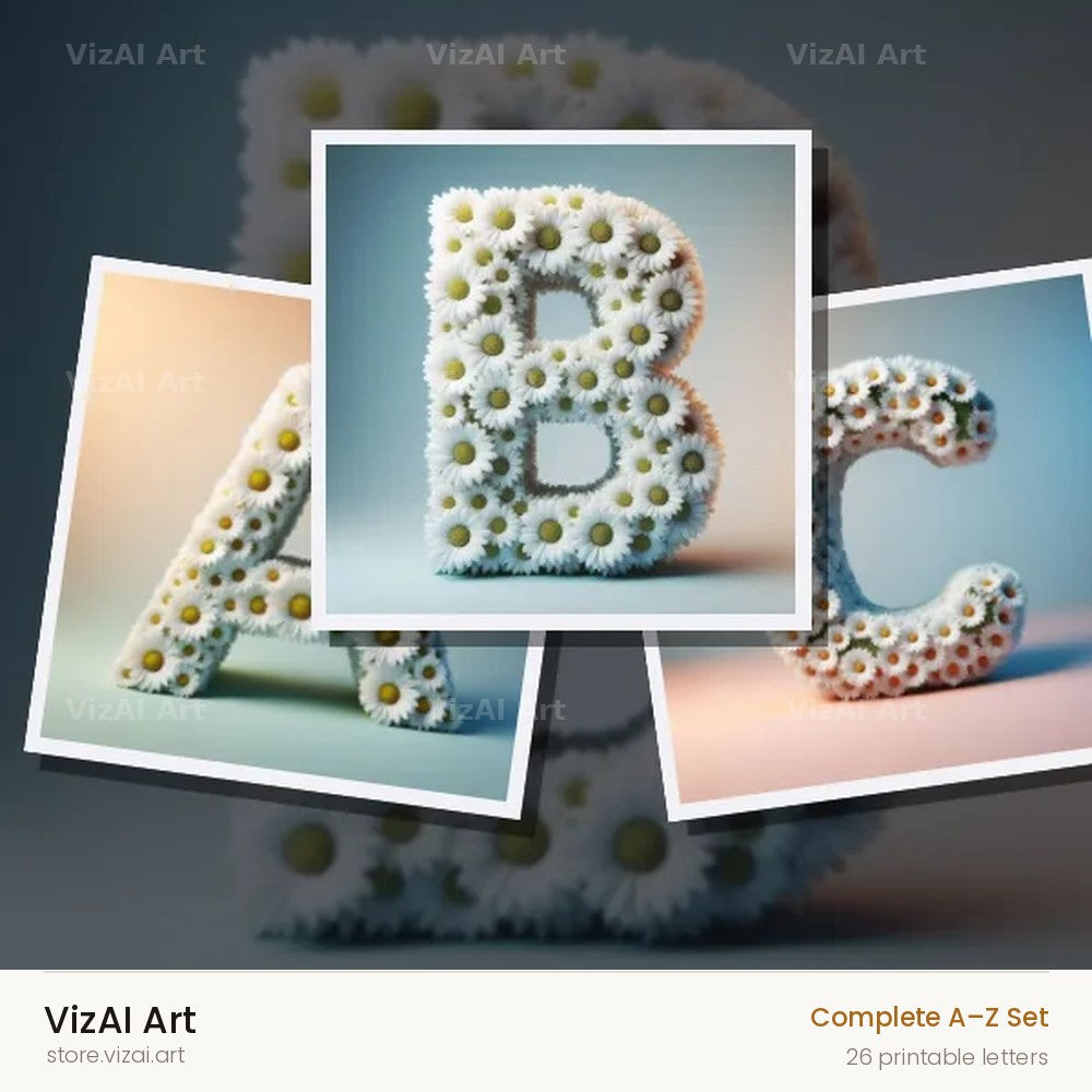 White Daisy Cluster alphabet — choose an individual printable letter
