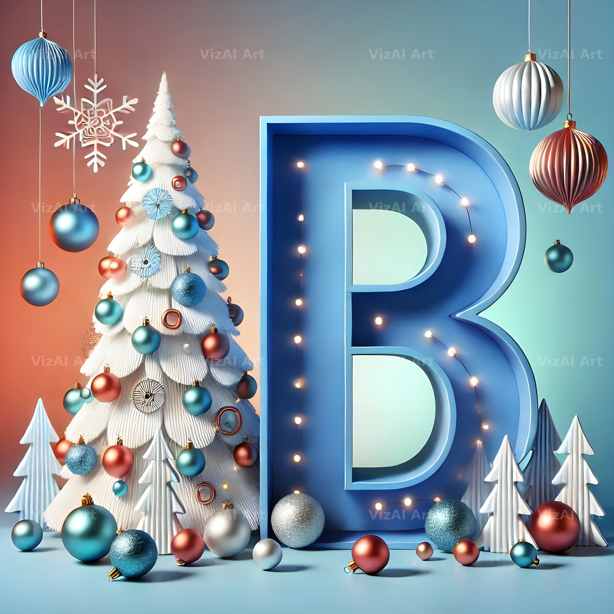 White Christmas Tree alphabet letter B