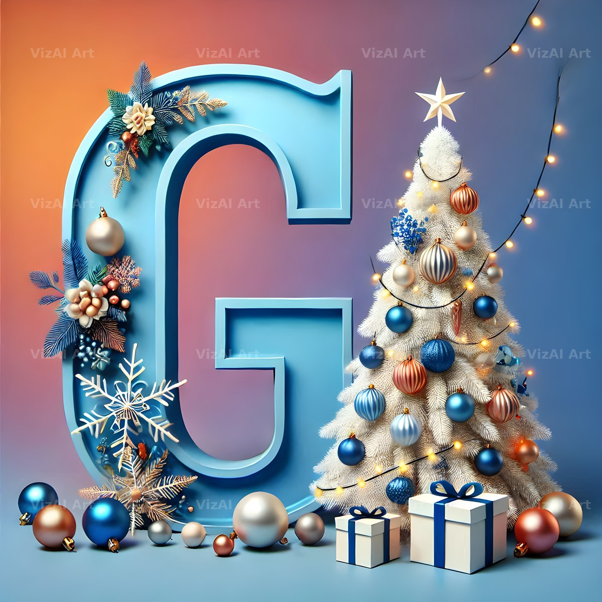 White Christmas Tree alphabet letter G