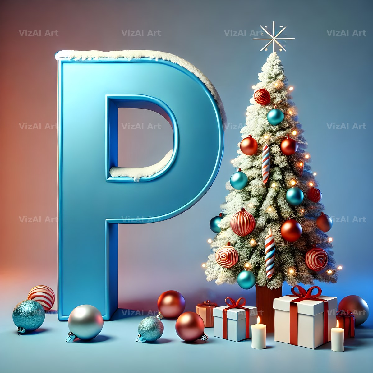 White Christmas Tree alphabet letter P