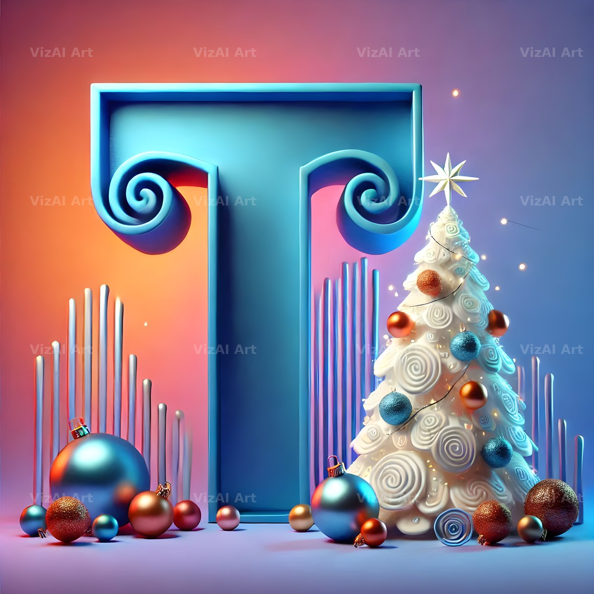 White Christmas Tree alphabet letter T