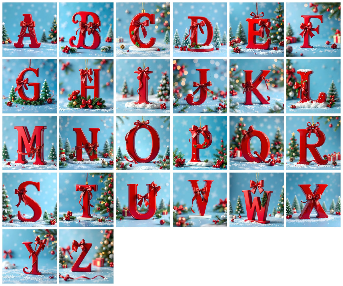 Christmas Scarlet Ribbon Cheer printable alphabet A to Z preview grid