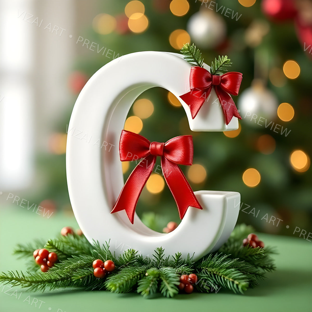 Christmas Ivory Ribbon Charm letter C printable alphabet preview