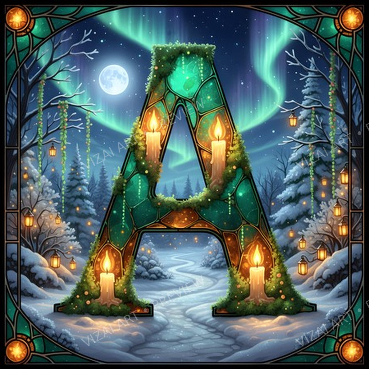 Christmas Amber Aurora Glow letter A printable alphabet preview