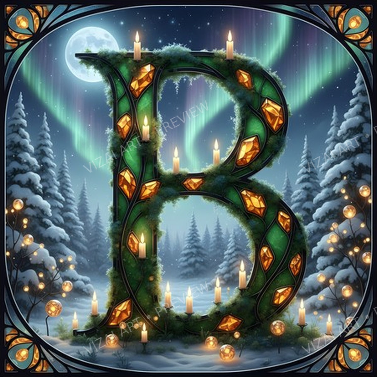 Christmas Amber Aurora Glow letter B printable alphabet preview