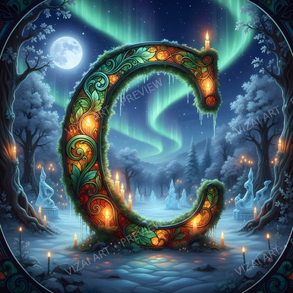 Christmas Amber Aurora Glow letter C printable alphabet preview