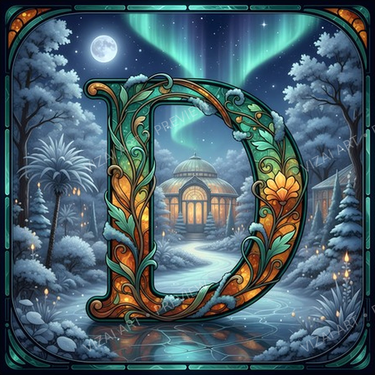 Christmas Amber Aurora Glow letter D printable alphabet preview
