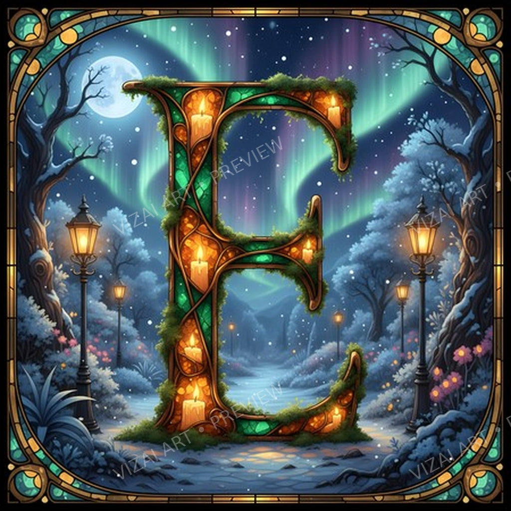 Christmas Amber Aurora Glow letter E printable alphabet preview