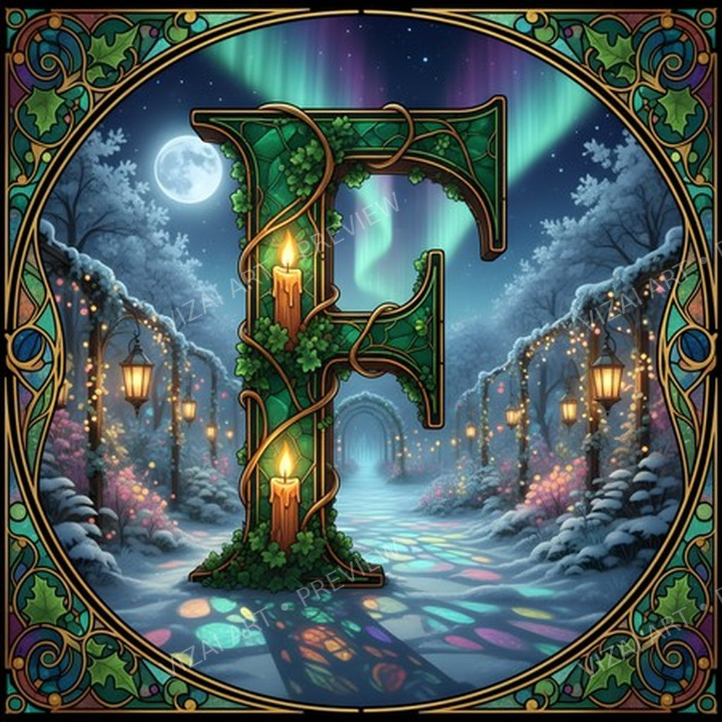 Christmas Amber Aurora Glow letter F printable alphabet preview