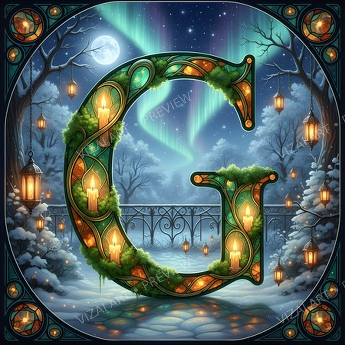 Christmas Amber Aurora Glow letter G printable alphabet preview