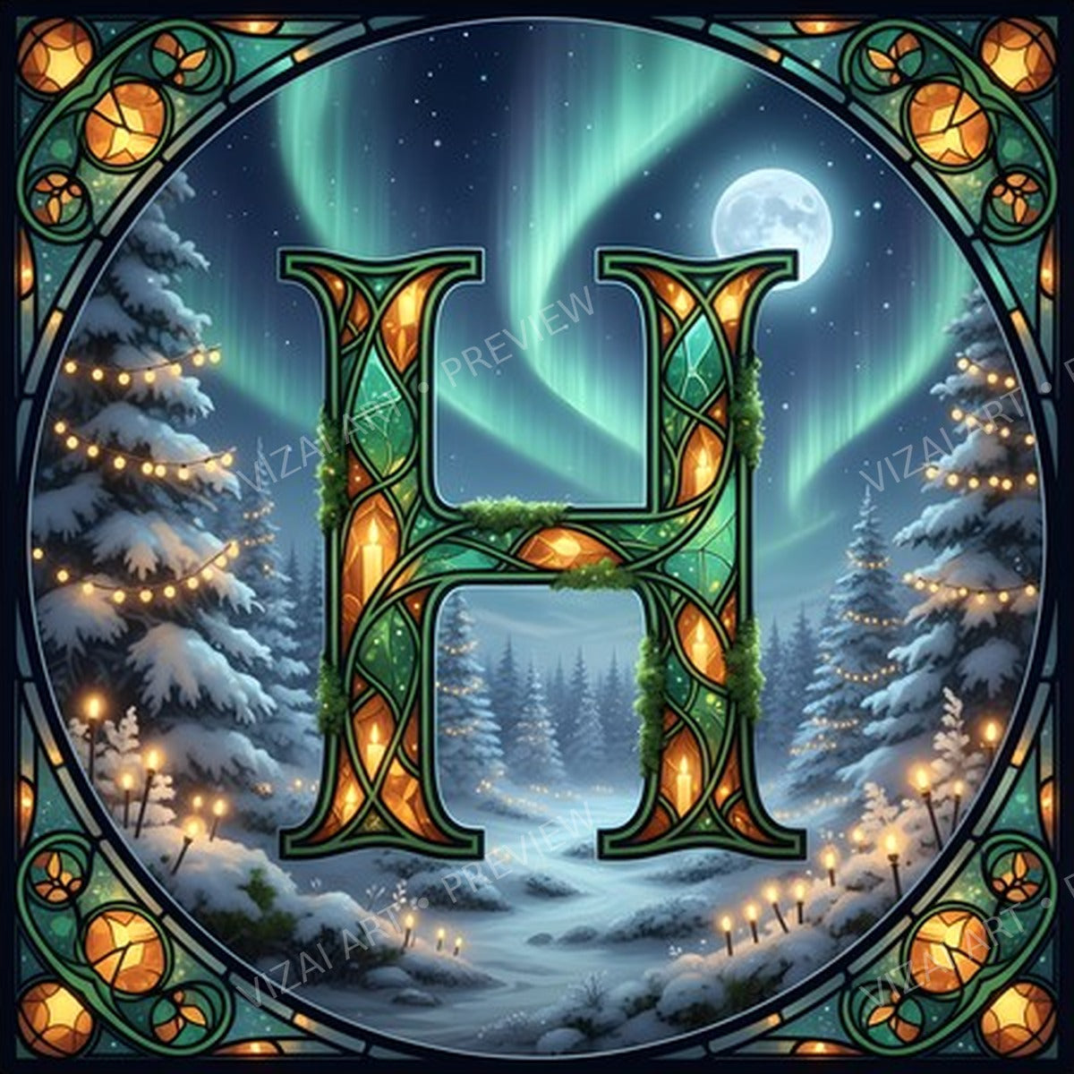 Christmas Amber Aurora Glow letter H printable alphabet preview