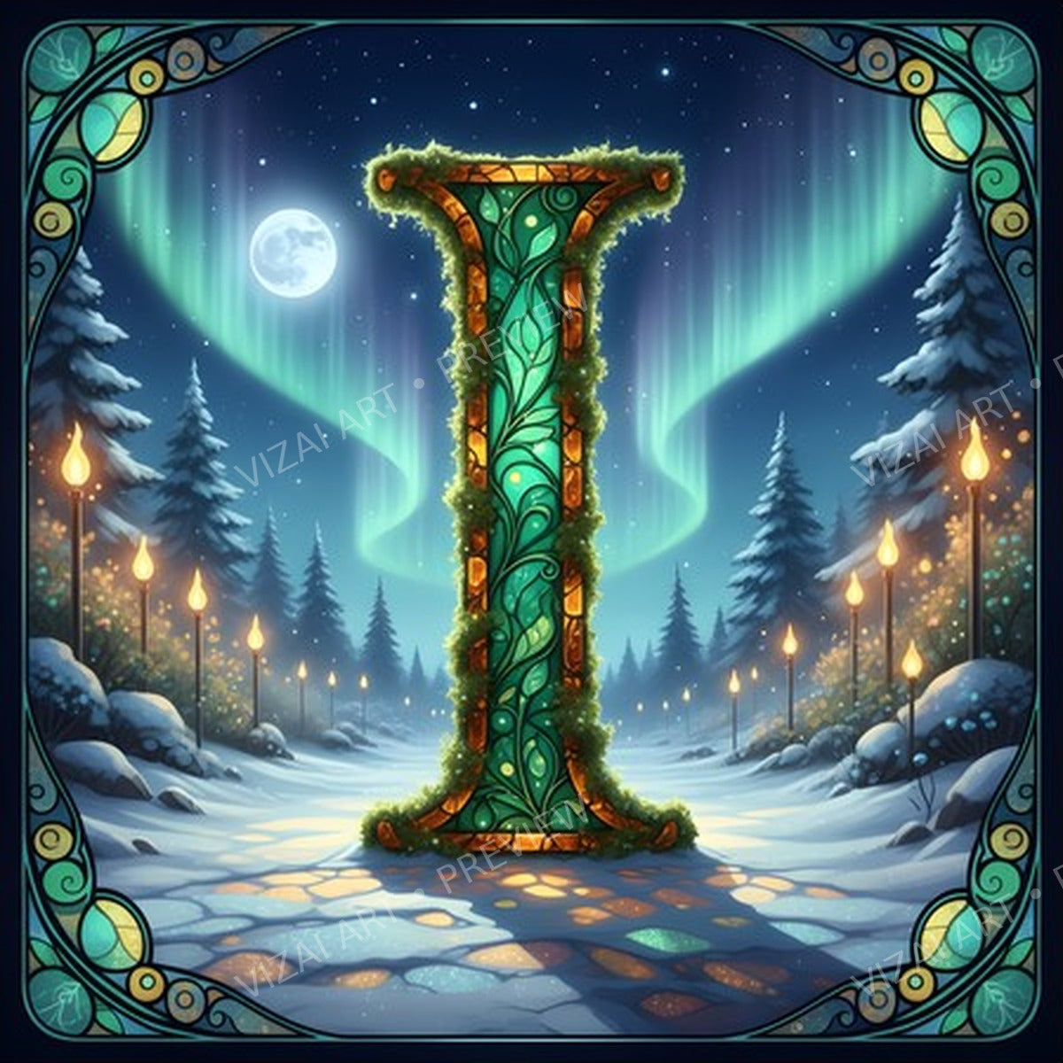 Christmas Amber Aurora Glow letter I printable alphabet preview