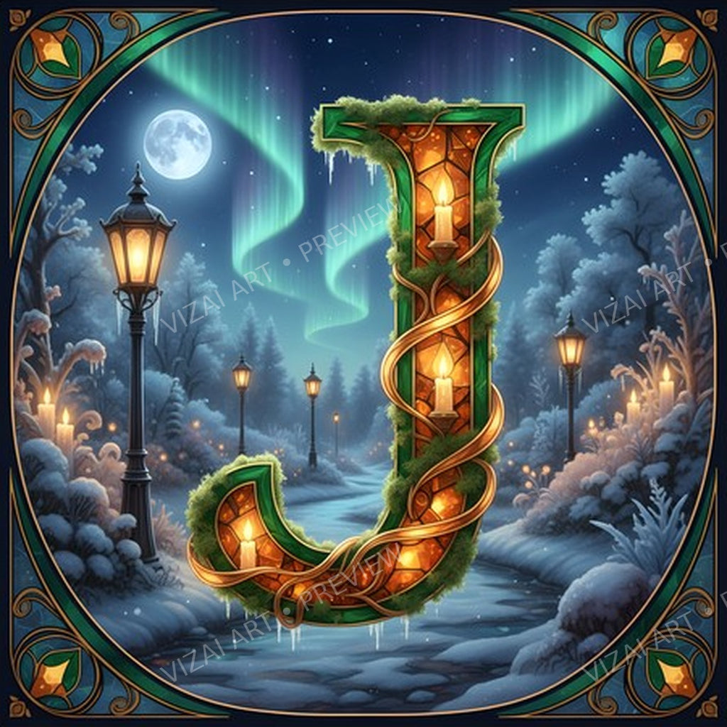 Christmas Amber Aurora Glow letter J printable alphabet preview