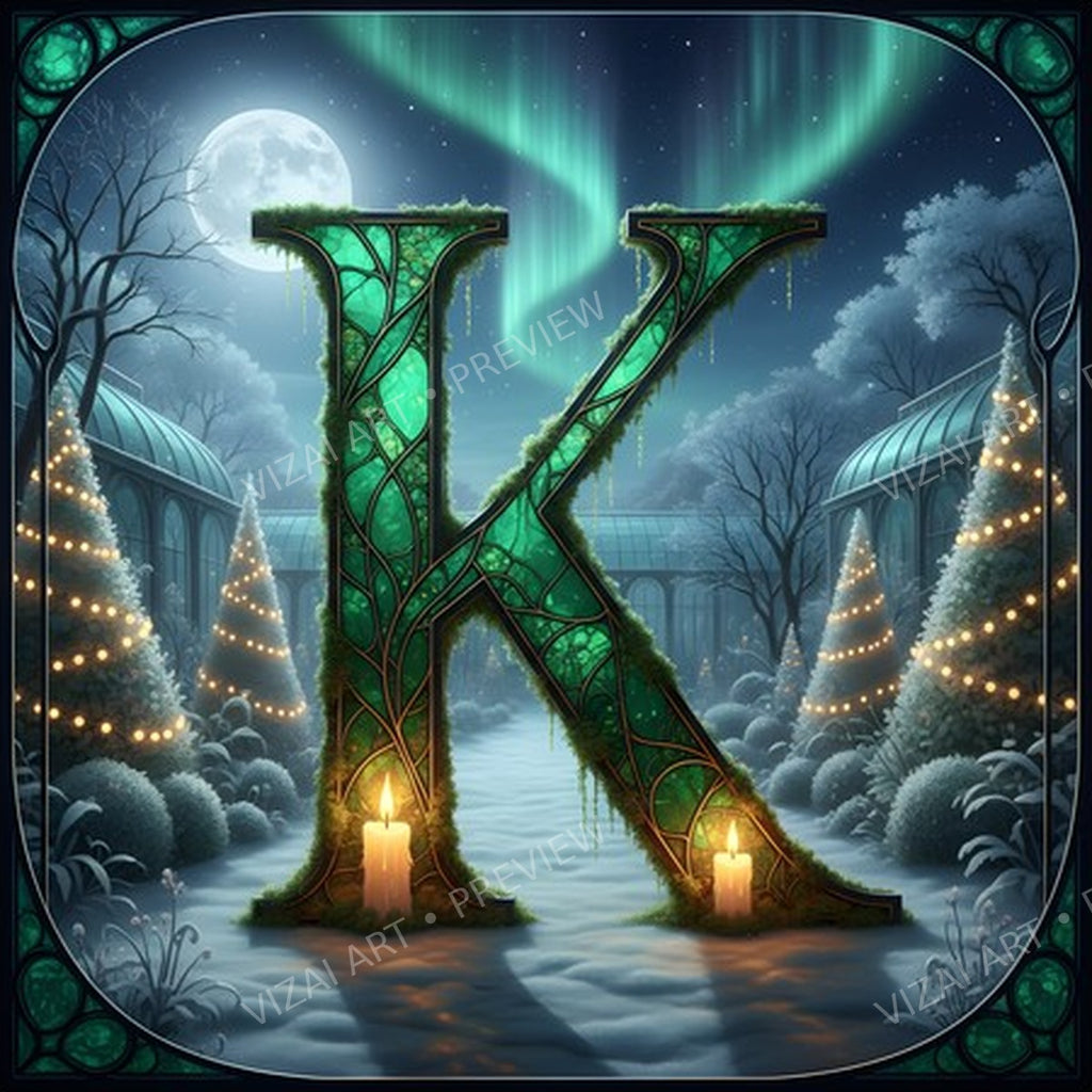 Christmas Amber Aurora Glow letter K printable alphabet preview