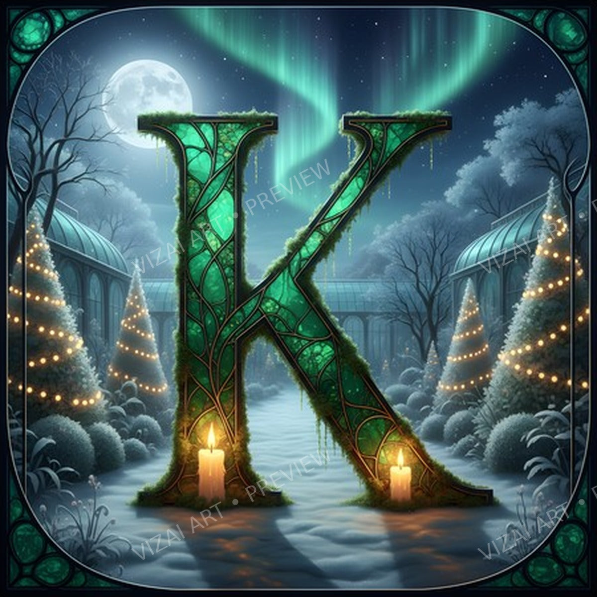 Christmas Amber Aurora Glow letter K printable alphabet preview