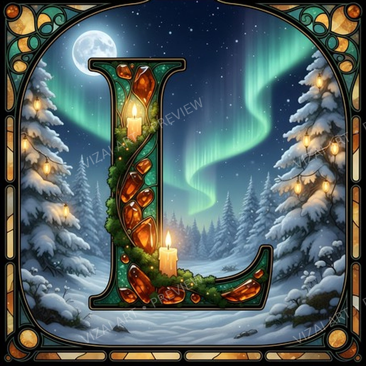 Christmas Amber Aurora Glow letter L printable alphabet preview