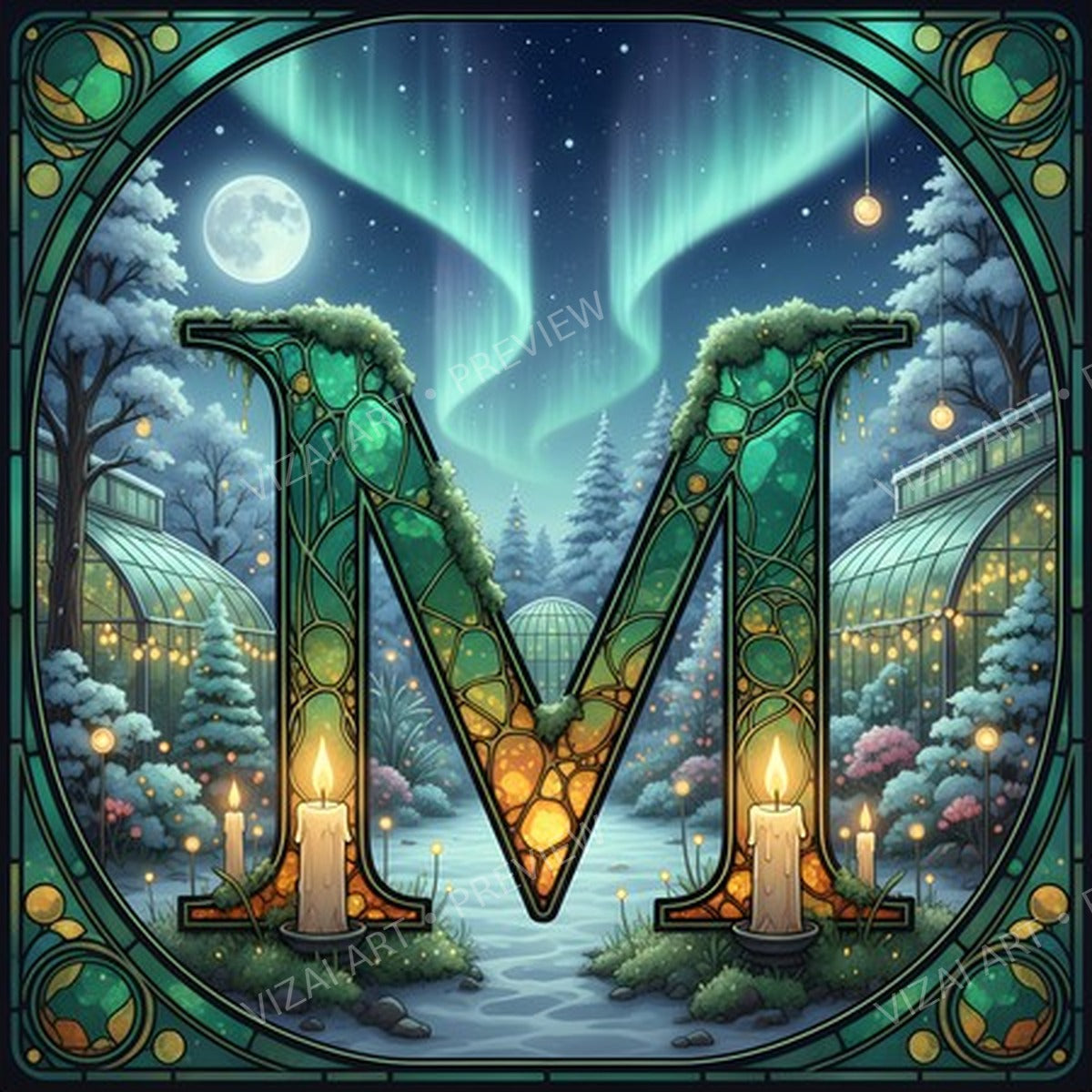 Christmas Amber Aurora Glow letter M printable alphabet preview