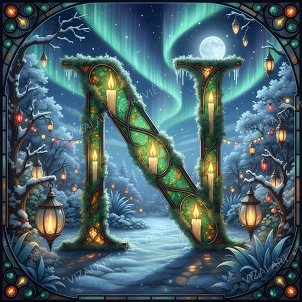Christmas Amber Aurora Glow letter N printable alphabet preview