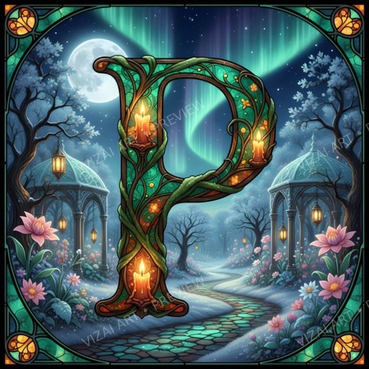Christmas Amber Aurora Glow letter P printable alphabet preview