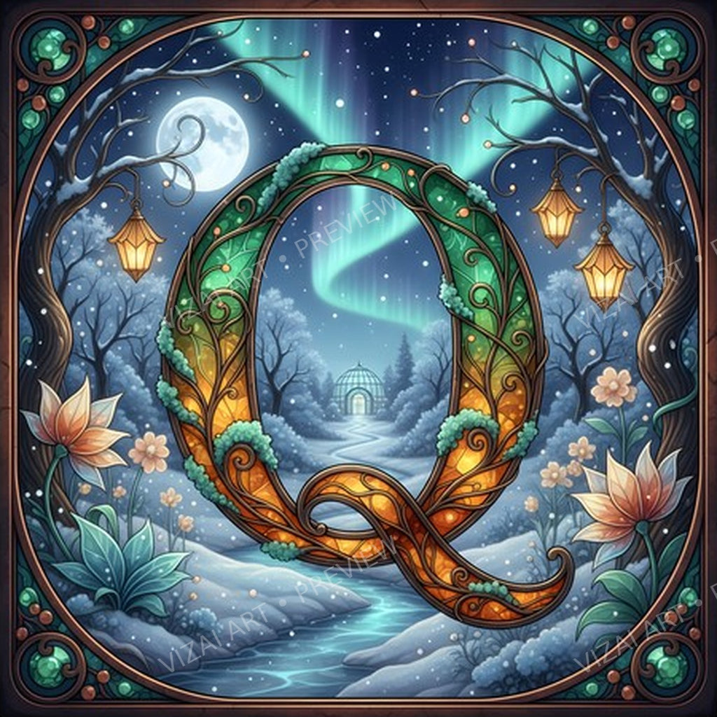 Christmas Amber Aurora Glow letter Q printable alphabet preview