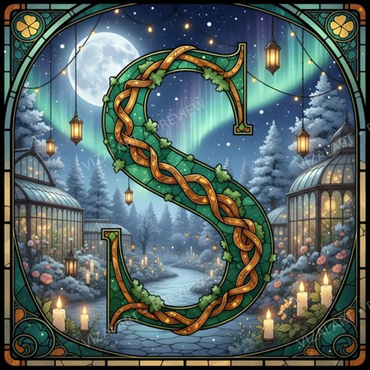 Christmas Amber Aurora Glow letter S printable alphabet preview