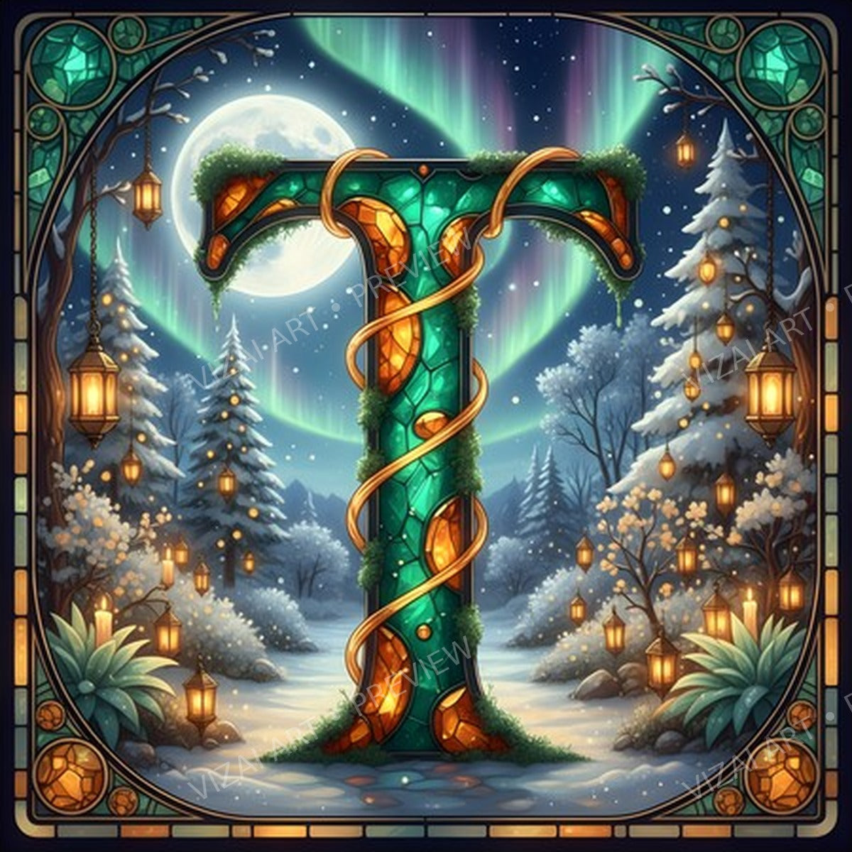Christmas Amber Aurora Glow letter T printable alphabet preview