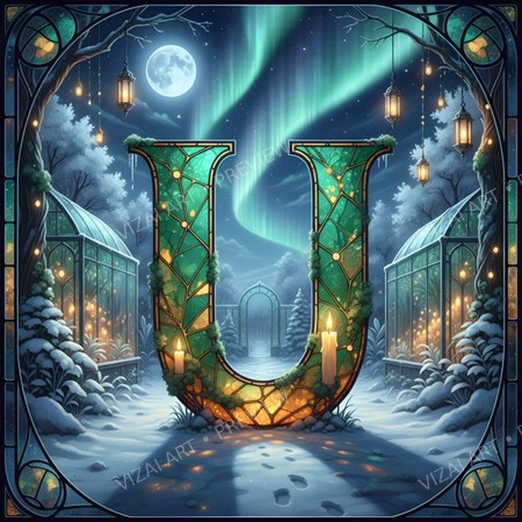 Christmas Amber Aurora Glow letter U printable alphabet preview