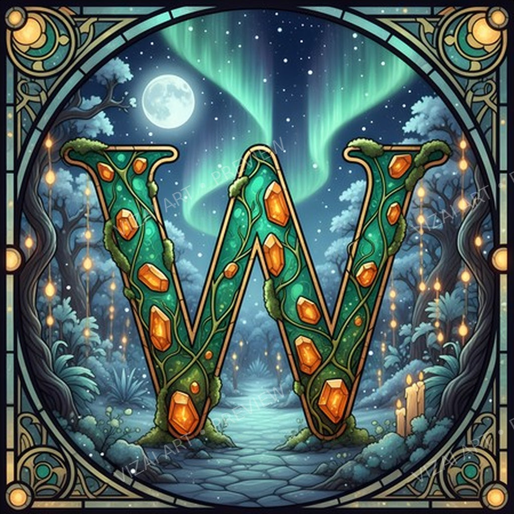 Christmas Amber Aurora Glow letter W printable alphabet preview