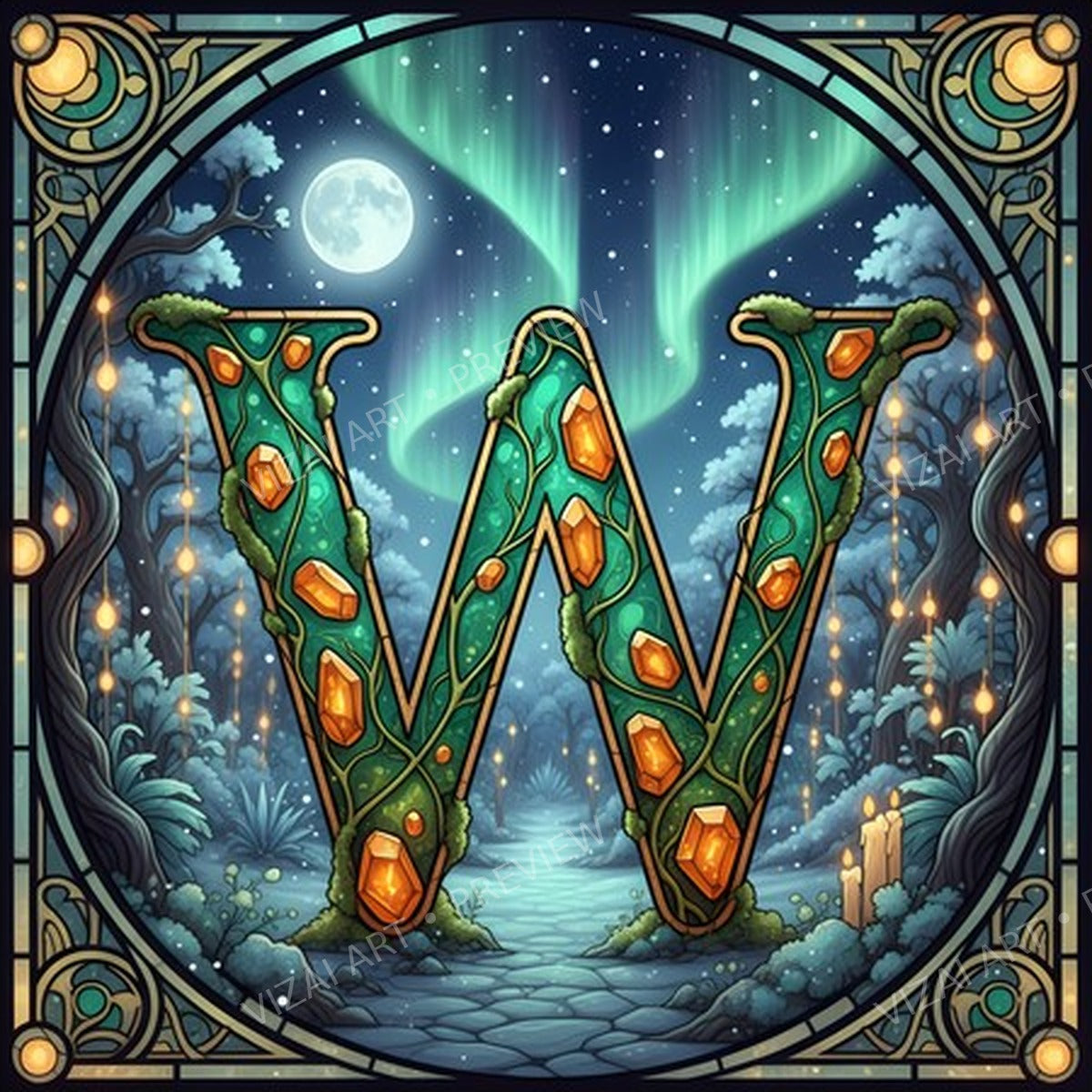 Christmas Amber Aurora Glow letter W printable alphabet preview