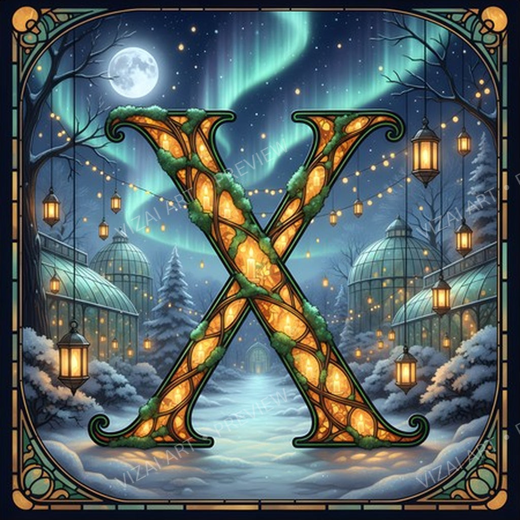 Christmas Amber Aurora Glow letter X printable alphabet preview