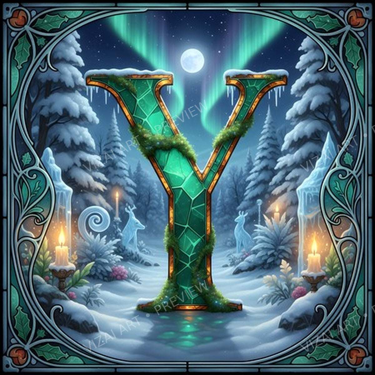Christmas Amber Aurora Glow letter Y printable alphabet preview