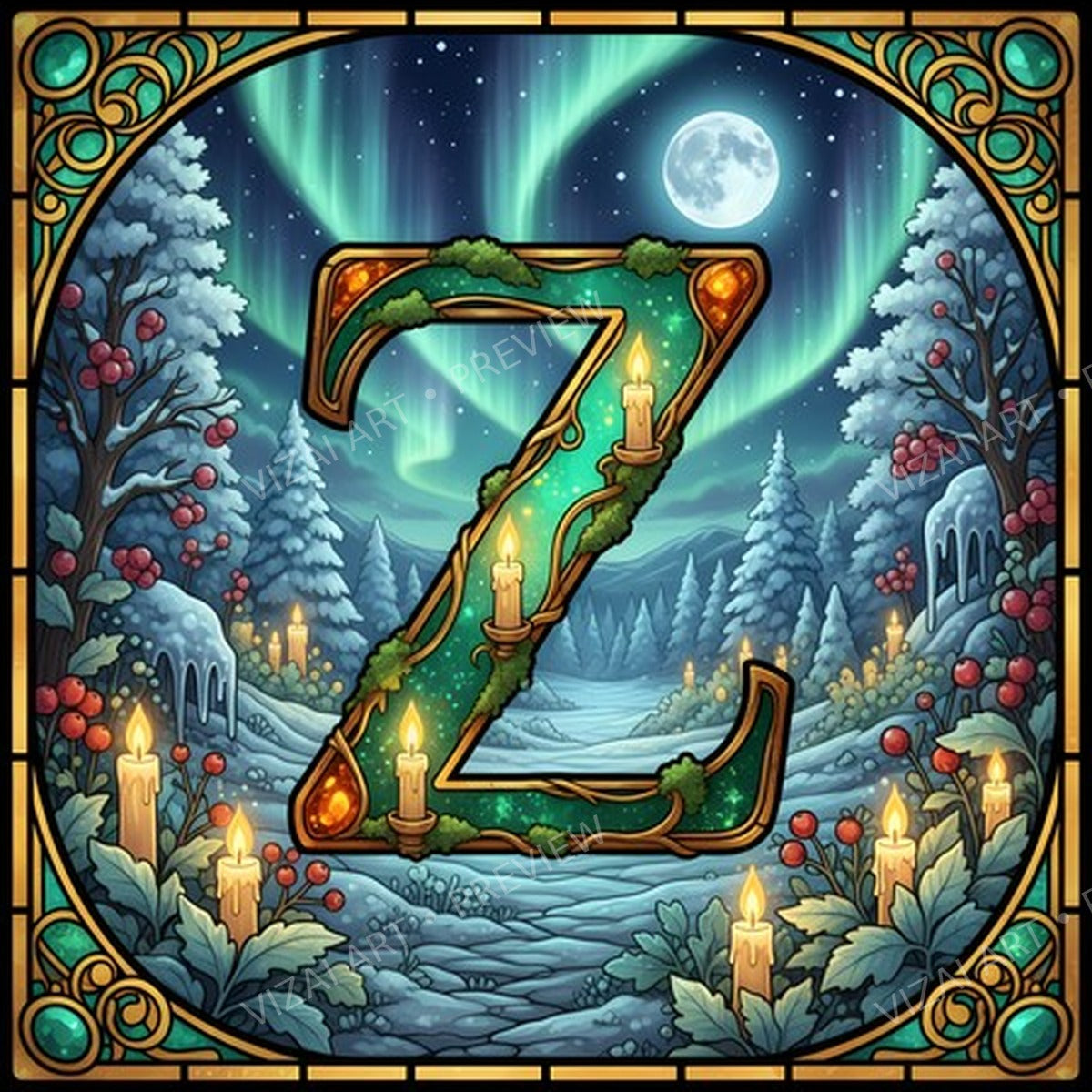 Christmas Amber Aurora Glow letter Z printable alphabet preview